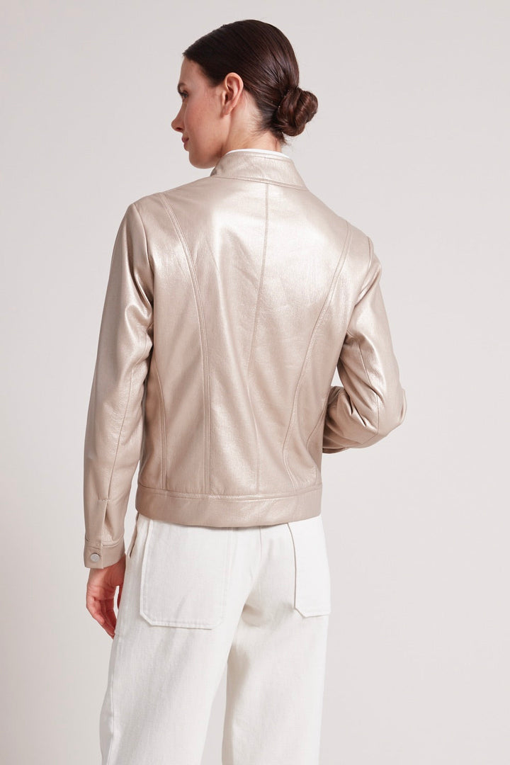 Adroit Atelier Tommy Vegan Leather Moto Jacket in Metallic Beige available at Barbara Katz