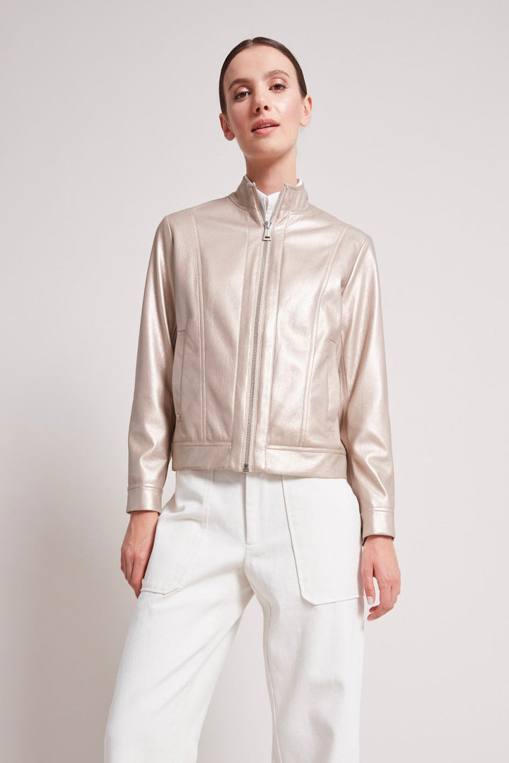 Adroit Atelier Tommy Vegan Leather Moto Jacket in Metallic Beige available at Barbara Katz