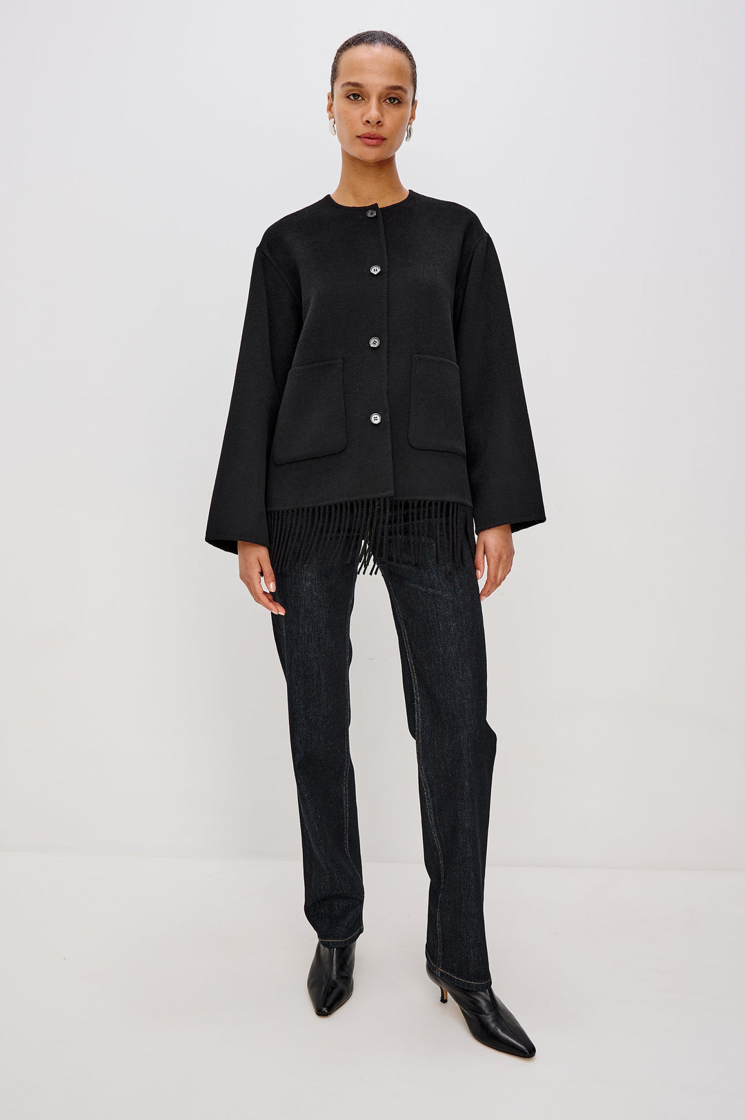 Rails Tomoko Fringe Jacket in Black available at Barbara Katz