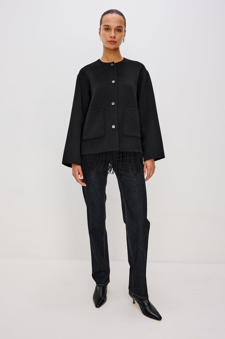 Rails Tomoko Fringe Jacket in Black available at Barbara Katz