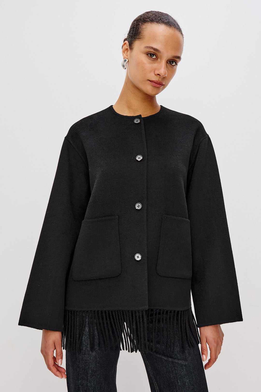 Rails Tomoko Fringe Jacket in Black available at Barbara Katz