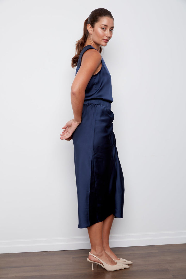 Cayleen Tulip Shaped Elastic Waist Skirt - Navy