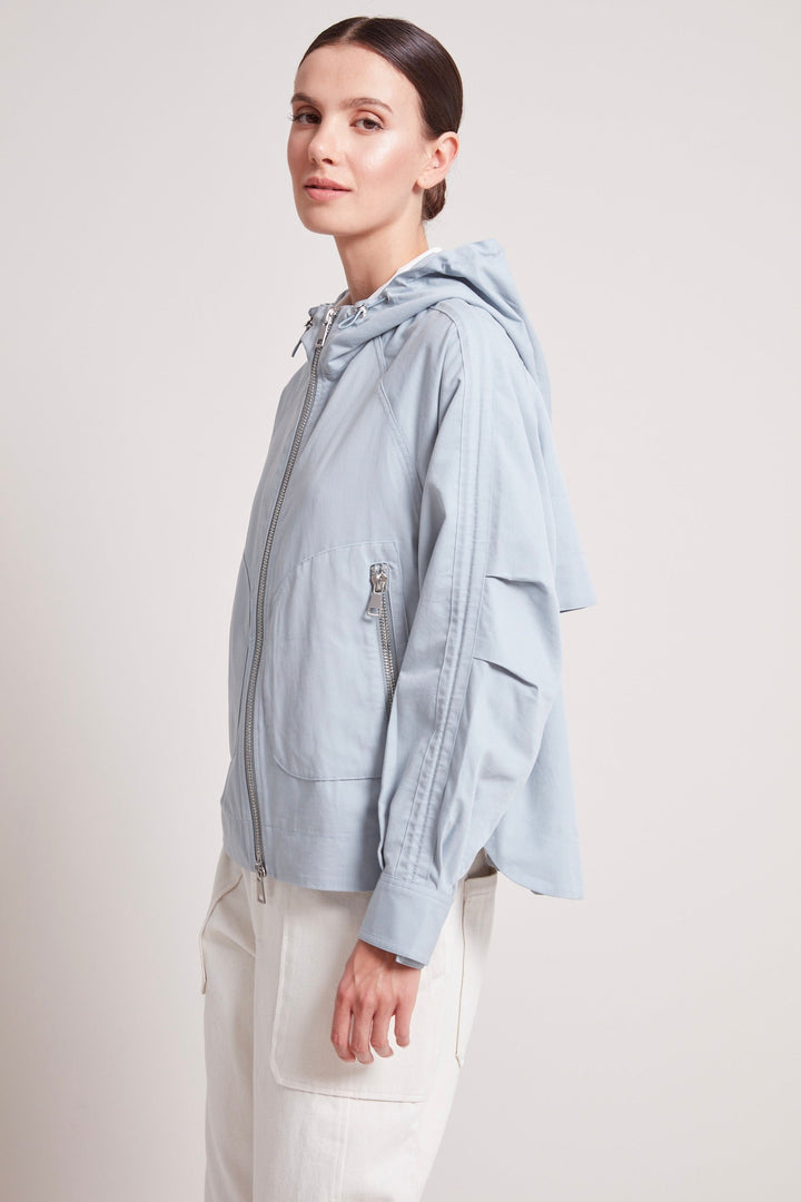 Adroit Atelier Taika Hooded Raglan Sleeve Jacket in Cloud Blue available at Barbara Katz