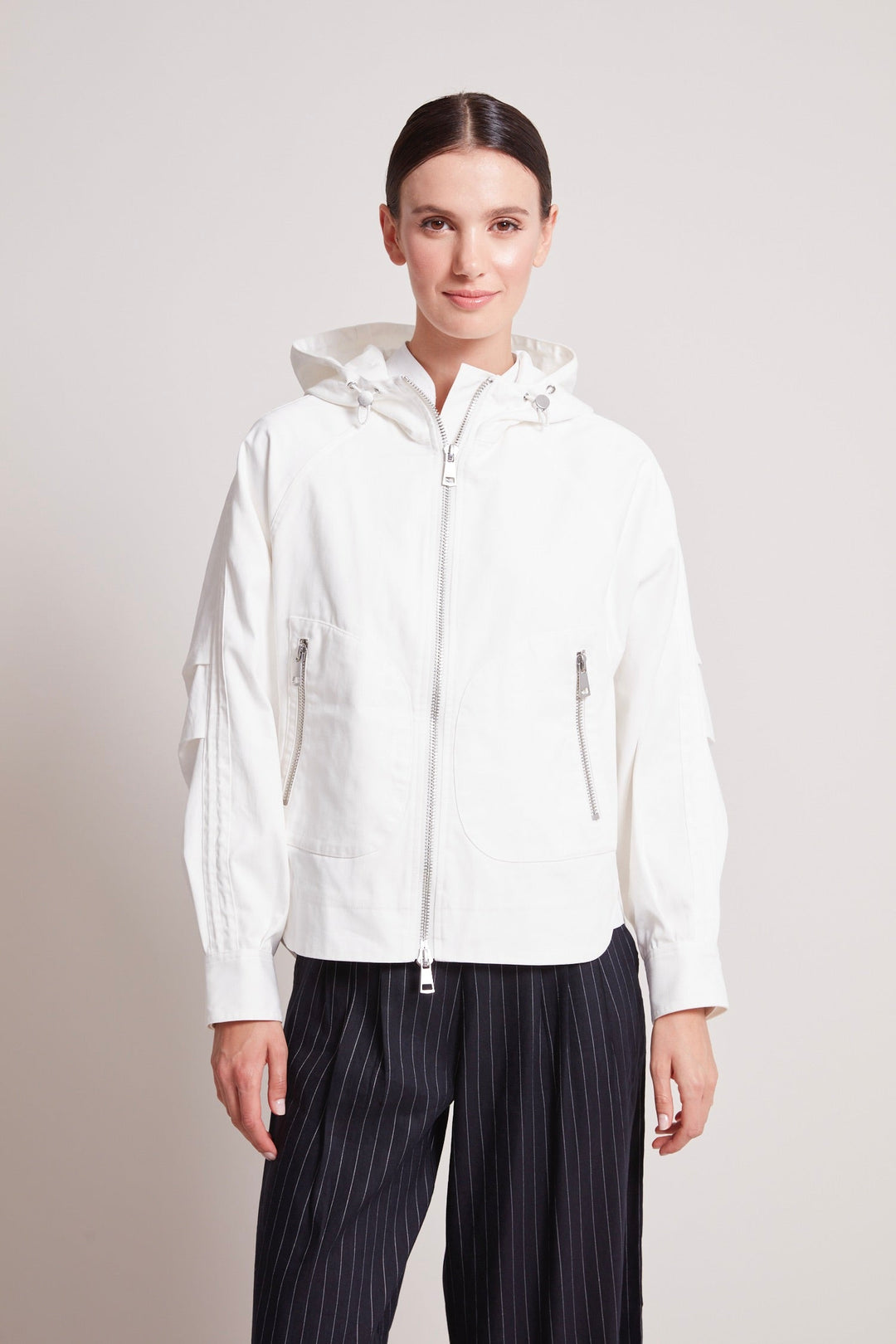 Adroit Atelier Taika Hooded Raglan Sleeve Jacket in Cloud Blue available at Barbara Katz