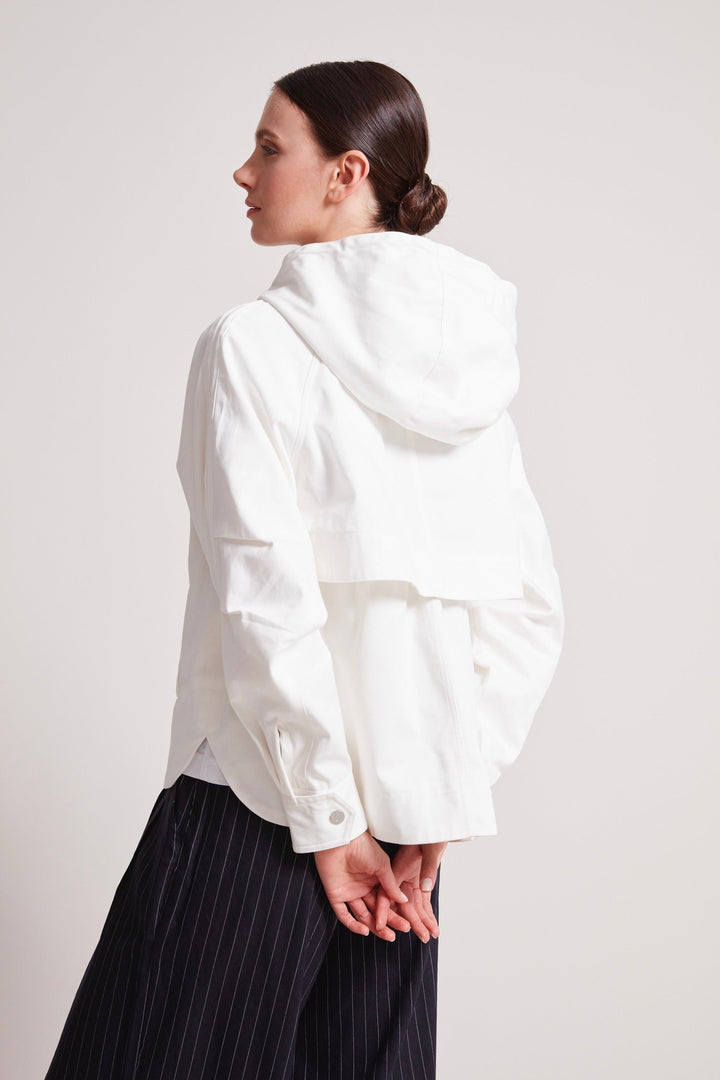 Adroit Atelier Taika Hooded Raglan Sleeve Jacket in Cloud Blue available at Barbara Katz