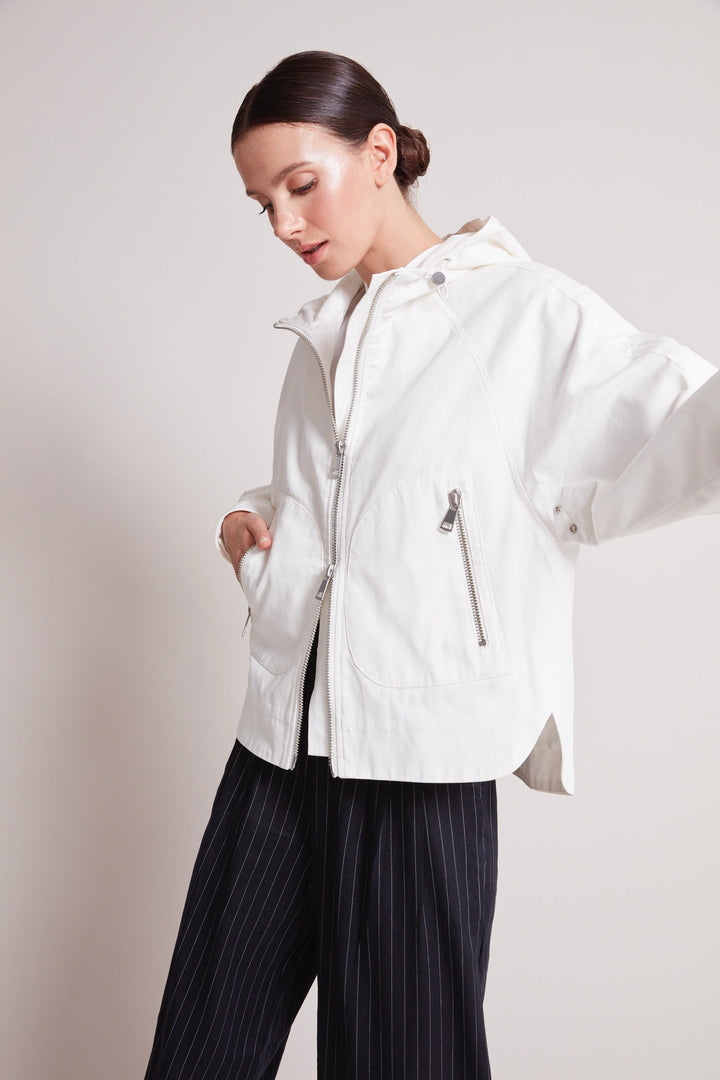 Adroit Atelier Taika Hooded Raglan Sleeve Jacket in Cloud Blue available at Barbara Katz