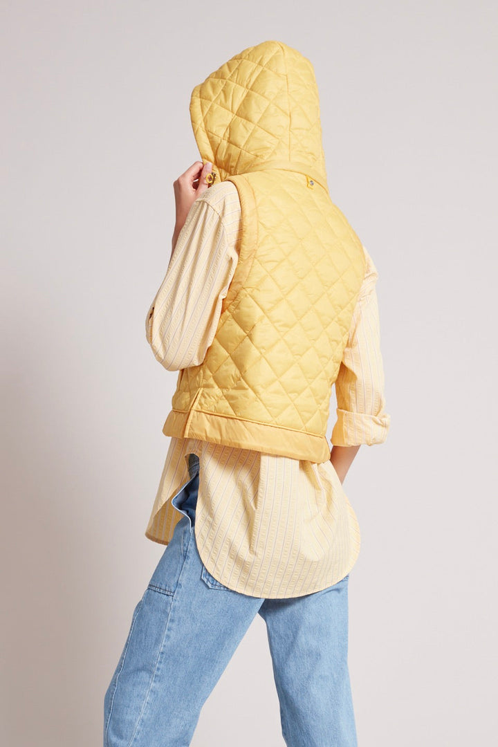 Adroit Atelier Talia Quilted Vest With Removable Hood in Sunshine Yellow available at Barbara Katz