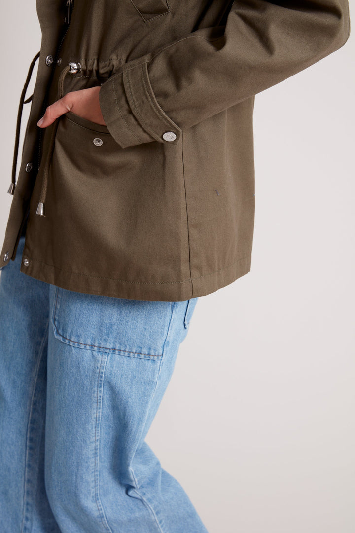 Adroit Atelier Tallulah Funnel Neck Anorak in Olive available at Barbara Katz