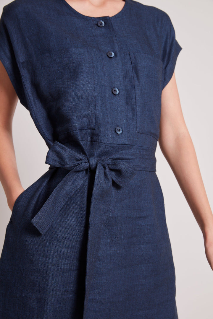 Adroit Atelier Tanner Cap Sleeve Popover Dress in Navy available at Barbara Katz