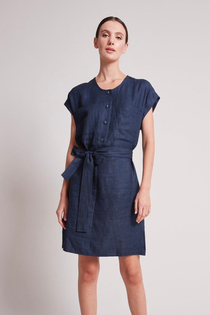 Adroit Atelier Tanner Cap Sleeve Popover Dress in Navy available at Barbara Katz