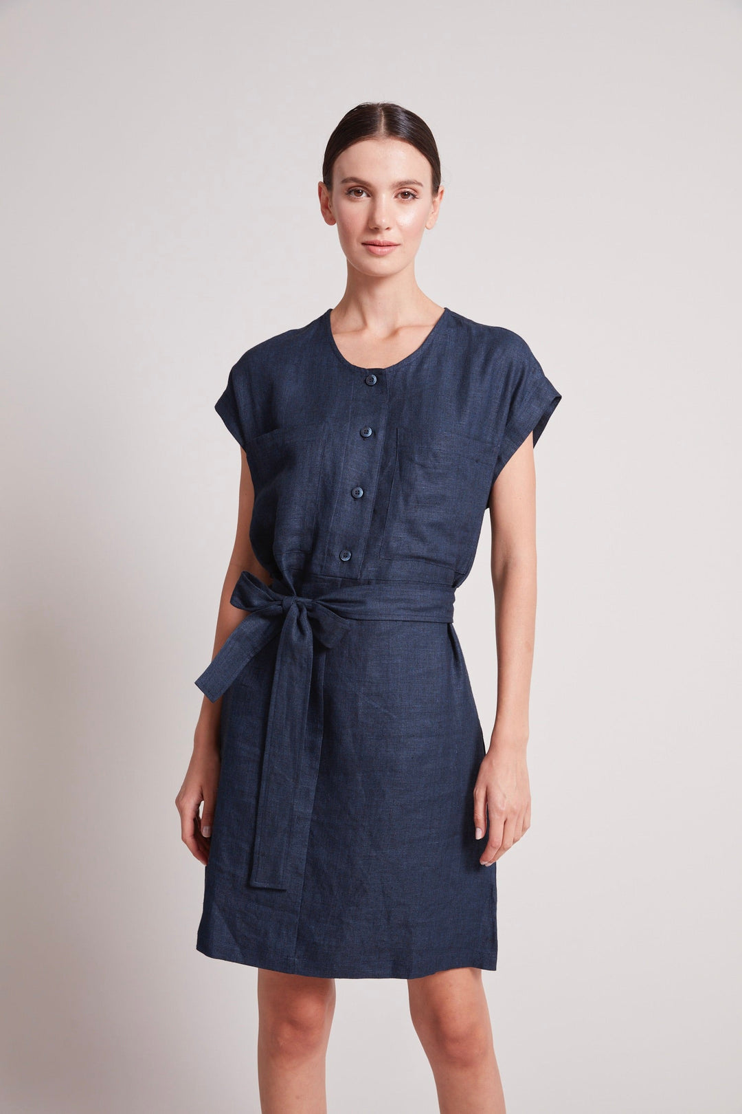 Adroit Atelier Tanner Cap Sleeve Popover Dress in Navy available at Barbara Katz