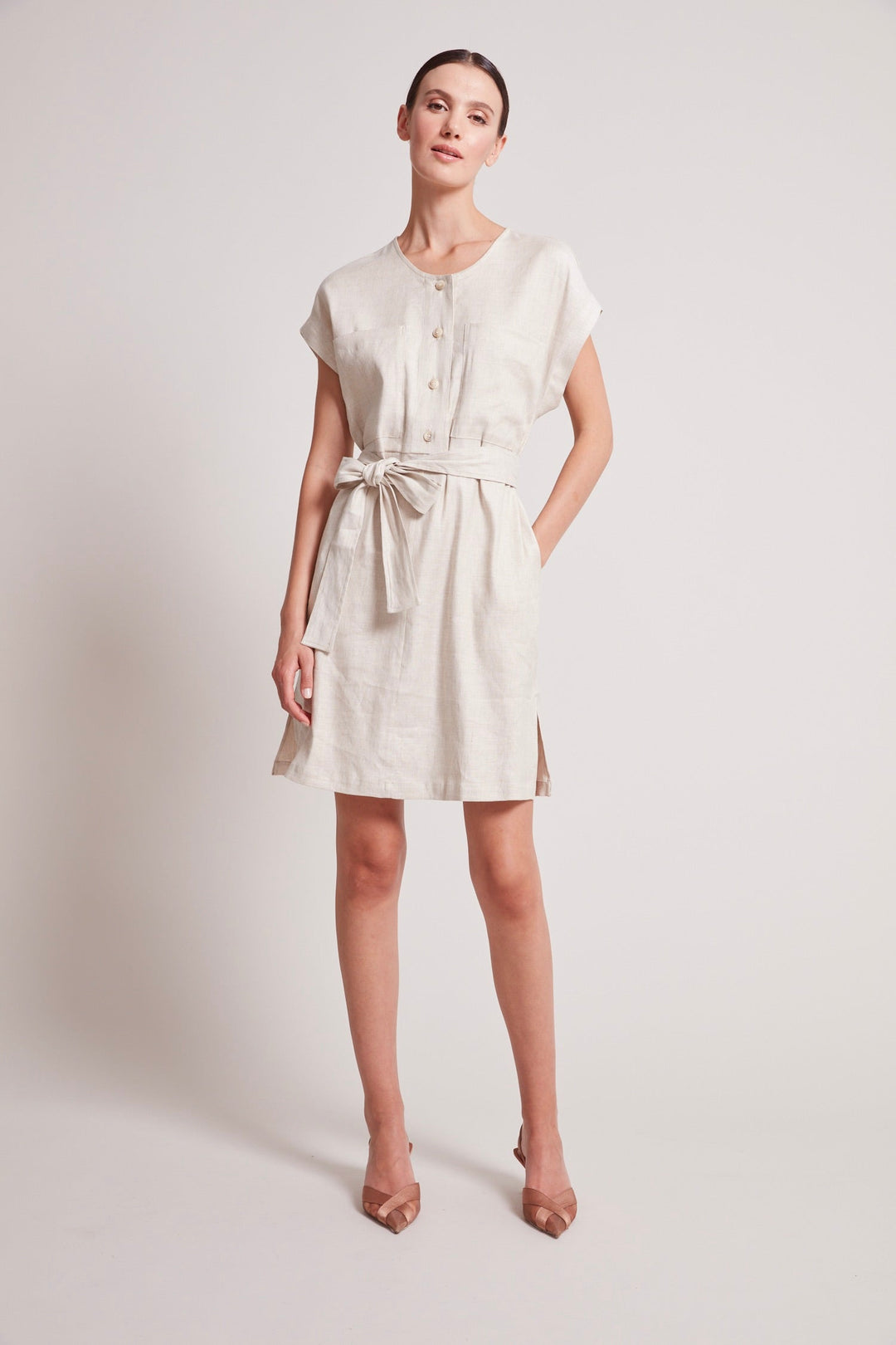 Adroit Atelier Tanner Cap Sleeve Popover Dress in Oatmeal available at Barbara Katz