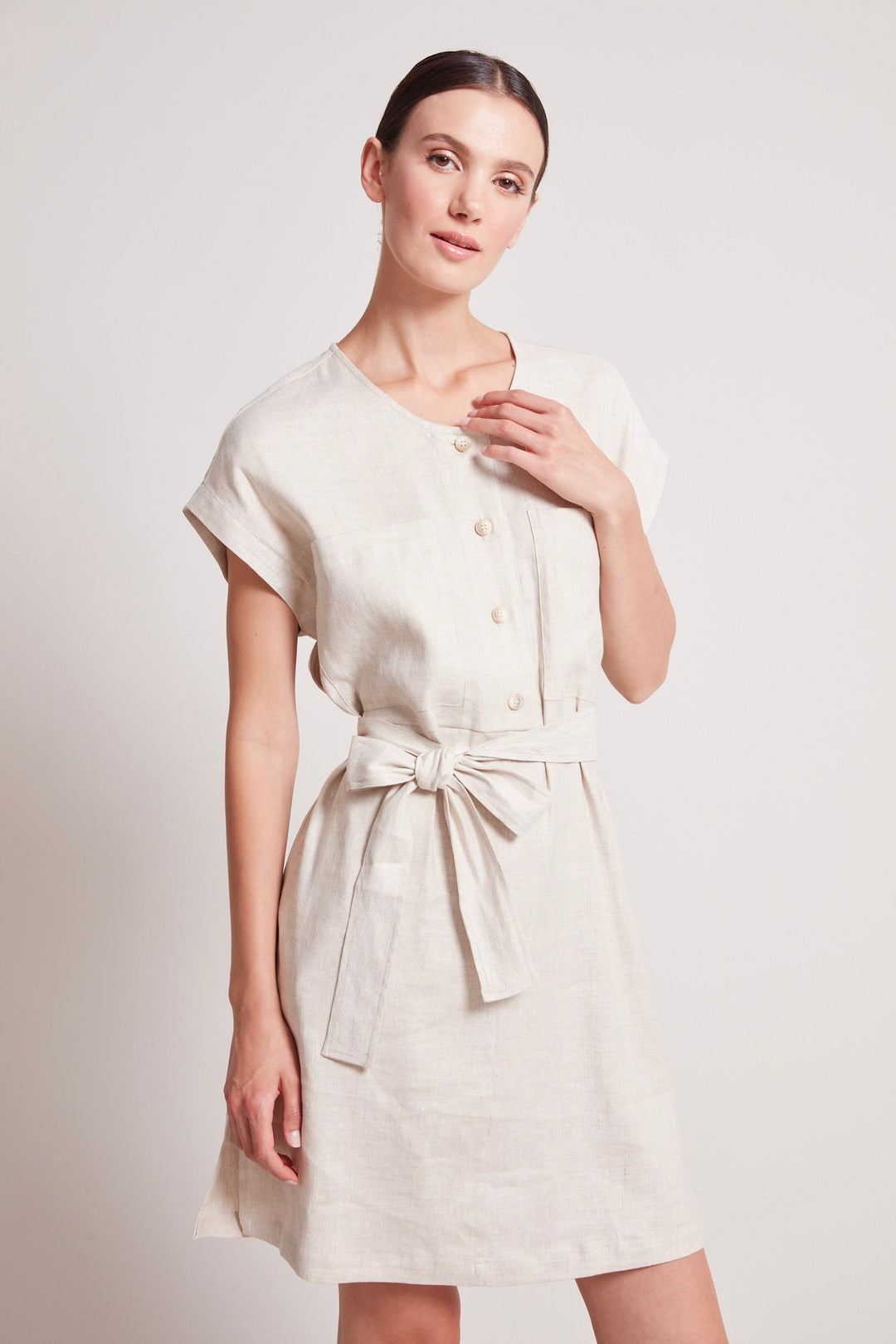 Adroit Atelier Tanner Cap Sleeve Popover Dress in Oatmeal available at Barbara Katz