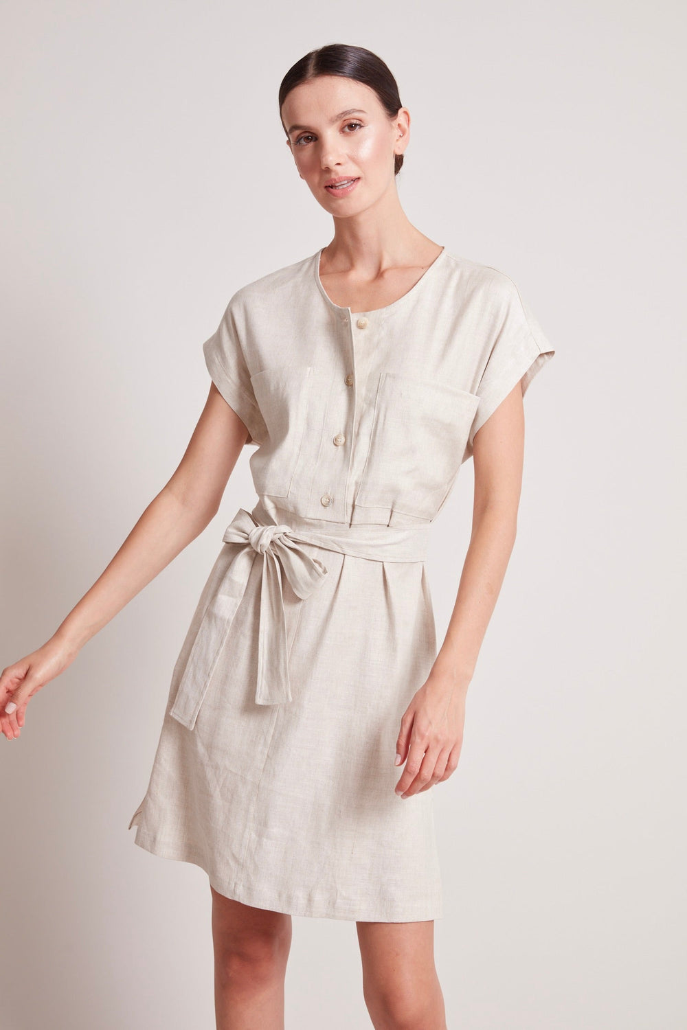 Adroit Atelier Tanner Cap Sleeve Popover Dress in Oatmeal available at Barbara Katz