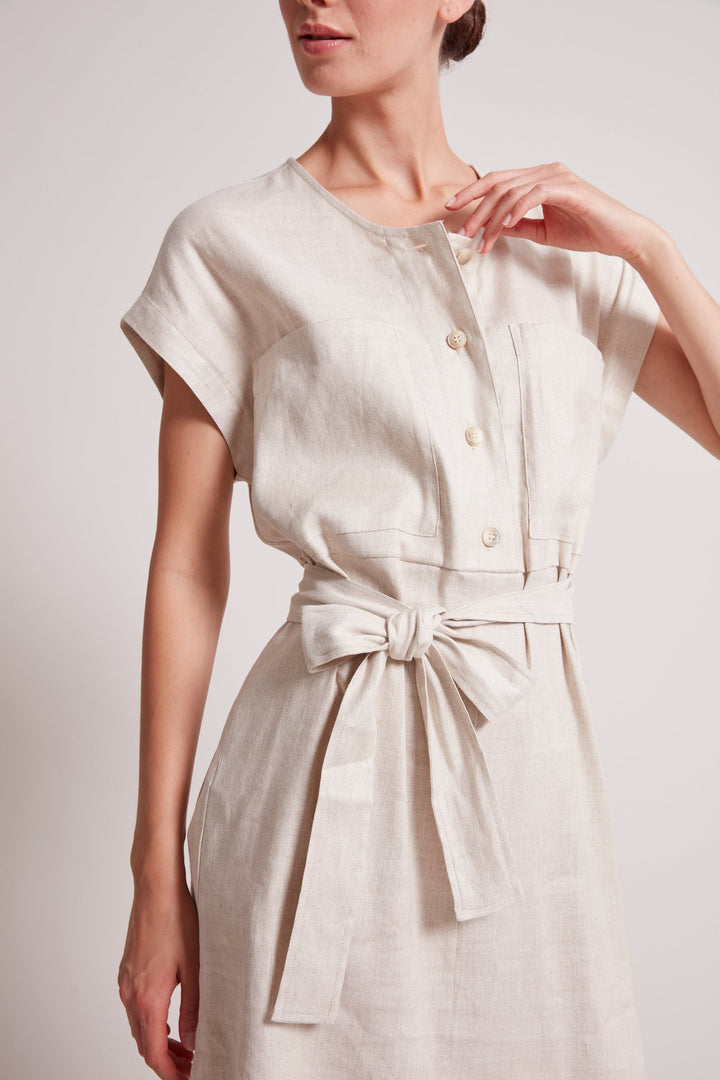 Adroit Atelier Tanner Cap Sleeve Popover Dress in Oatmeal available at Barbara Katz