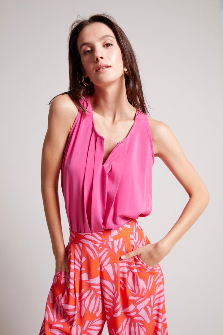 Adroit Atelier Tasha Sleeveless Front Key Hole Blouse in Bubblegum available at Barbara Katz