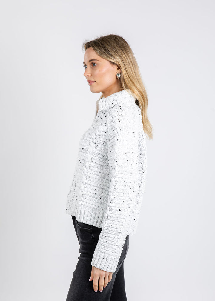 BK Tasha Cable Chenille Half-Zip Sweater in Black/White available at Barbara Katz