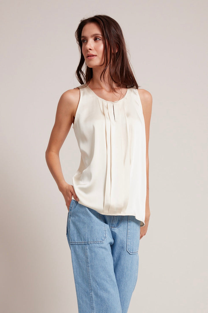 Adroit Atelier Tasha Sleeveless Front Key Hole Blouse in Champagne available at Barbara Katz