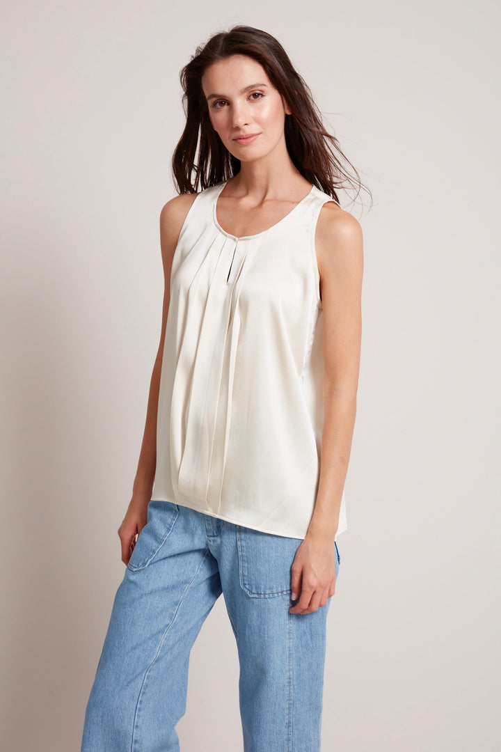 Adroit Atelier Tasha Sleeveless Front Key Hole Blouse in Champagne available at Barbara Katz
