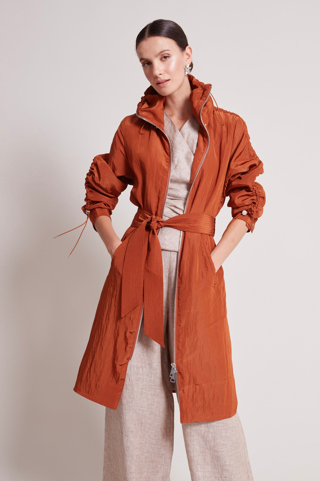 Adroit Atelier Tatiana Long Fluid Coat in Copper available at Barbara Katz