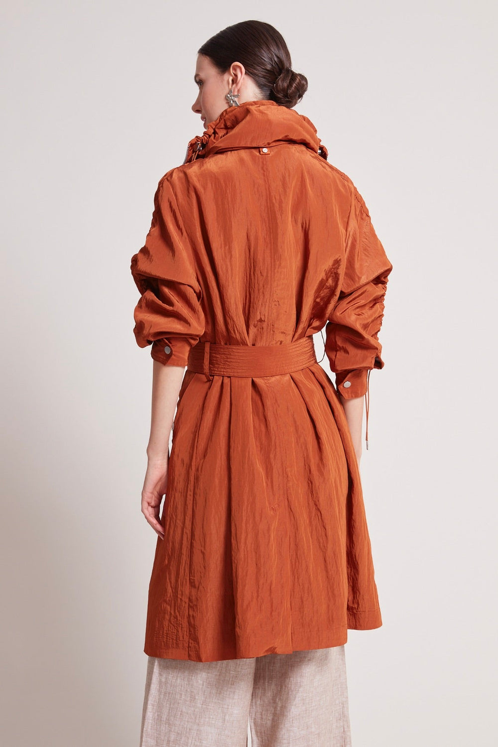 Adroit Atelier Tatiana Long Fluid Coat in Copper available at Barbara Katz