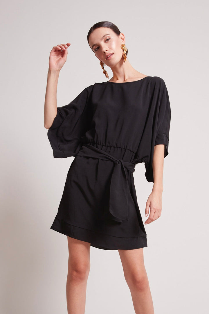 Adroit Atelier Teagan Kimono Sleeve Inspired Dress in Black available at Barbara Katz