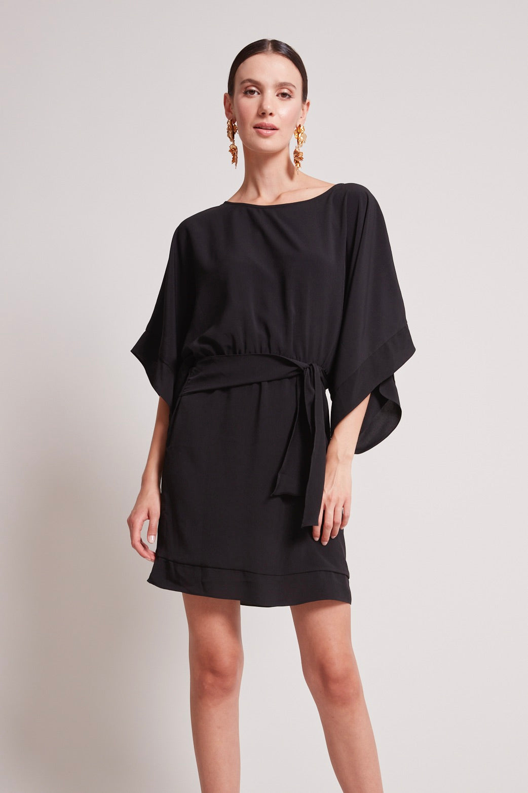 Adroit Atelier Teagan Kimono Sleeve Inspired Dress in Black available at Barbara Katz
