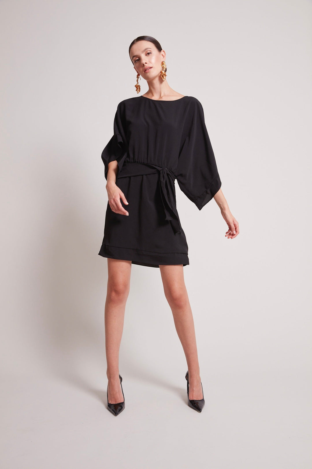 Teagan Kimono Sleeve Inspired Dress - Black