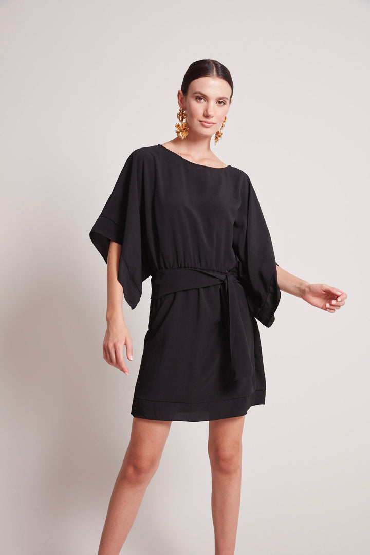 Adroit Atelier Teagan Kimono Sleeve Inspired Dress in Black available at Barbara Katz