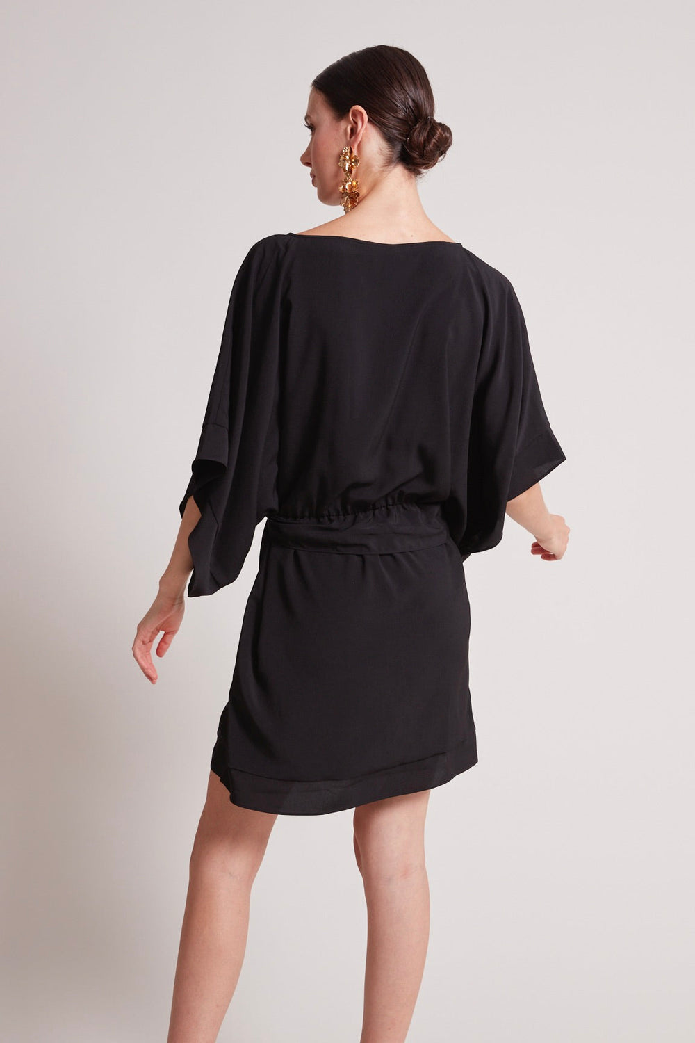 Adroit Atelier Teagan Kimono Sleeve Inspired Dress in Black available at Barbara Katz