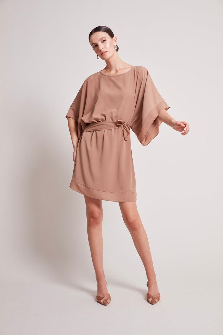Adroit Atelier Teagan Kimono Sleeve Inspired Dress in Cafe Ole available at Barbara Katz