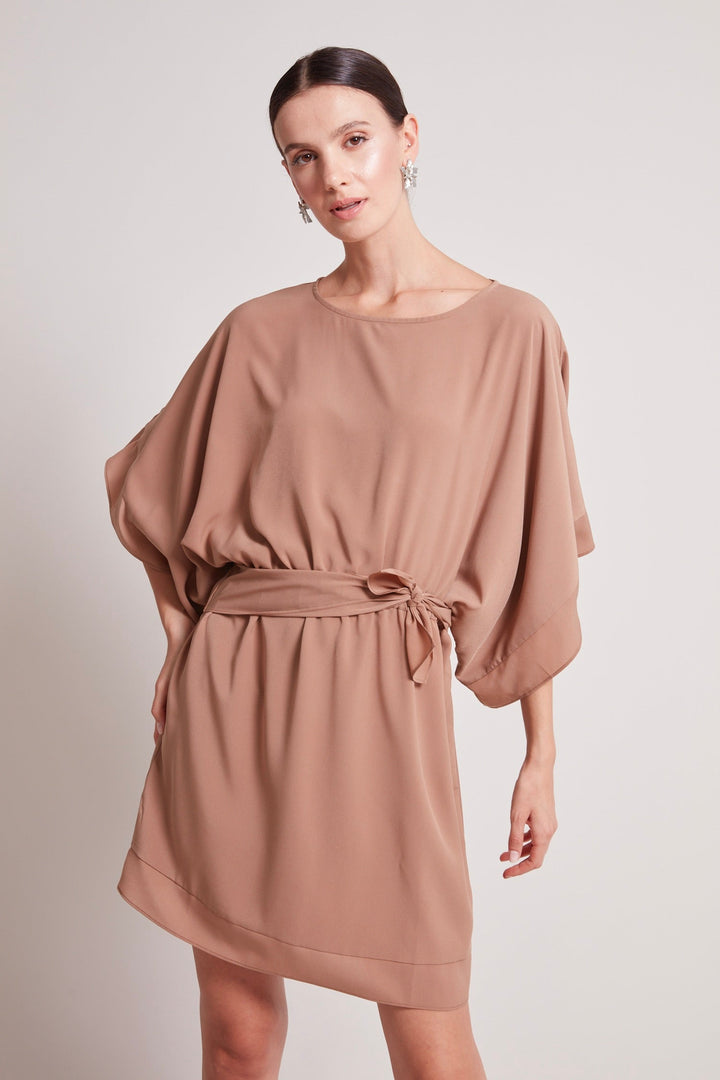 Adroit Atelier Teagan Kimono Sleeve Inspired Dress in Cafe Ole available at Barbara Katz