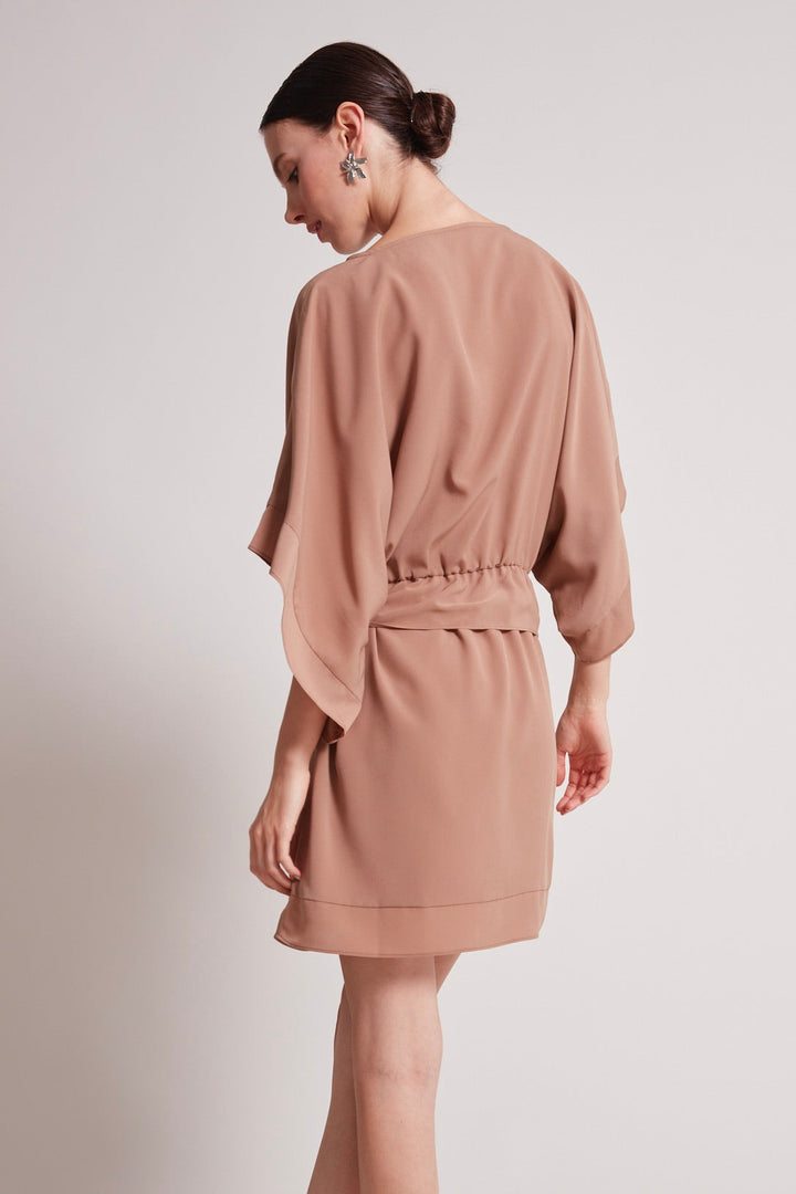 Adroit Atelier Teagan Kimono Sleeve Inspired Dress in Cafe Ole available at Barbara Katz