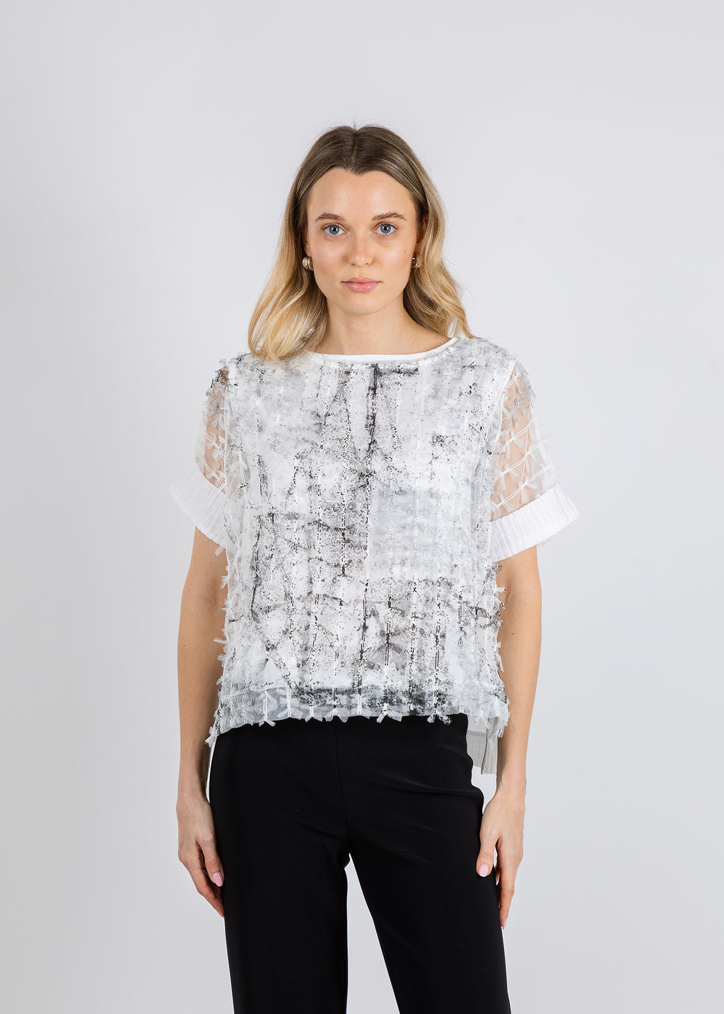 Terra Abstract Paint Top in White/Black available at Barbara Katz