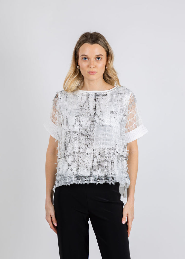 Terra Abstract Paint Top in White/Black available at Barbara Katz