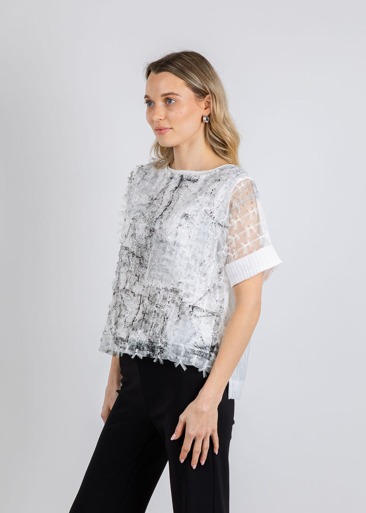 Terra Abstract Paint Top in White/Black available at Barbara Katz
