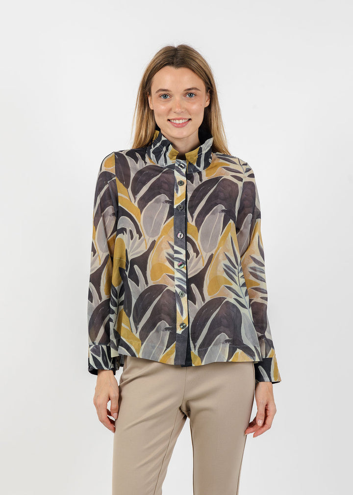 Terra Abstract Tropical Leaf Blouse in Midnight available at Barbara Katz