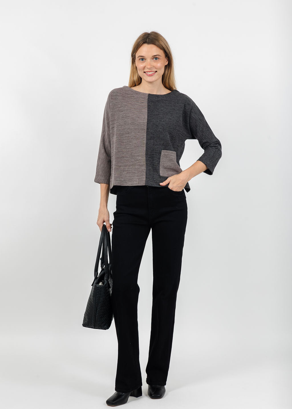 Terra Color Block Pocket Top in Grey available at Barbara Katz