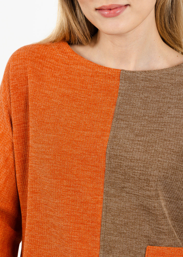 Terra Color Block Pocket Top in Rust available at Barbara Katz
