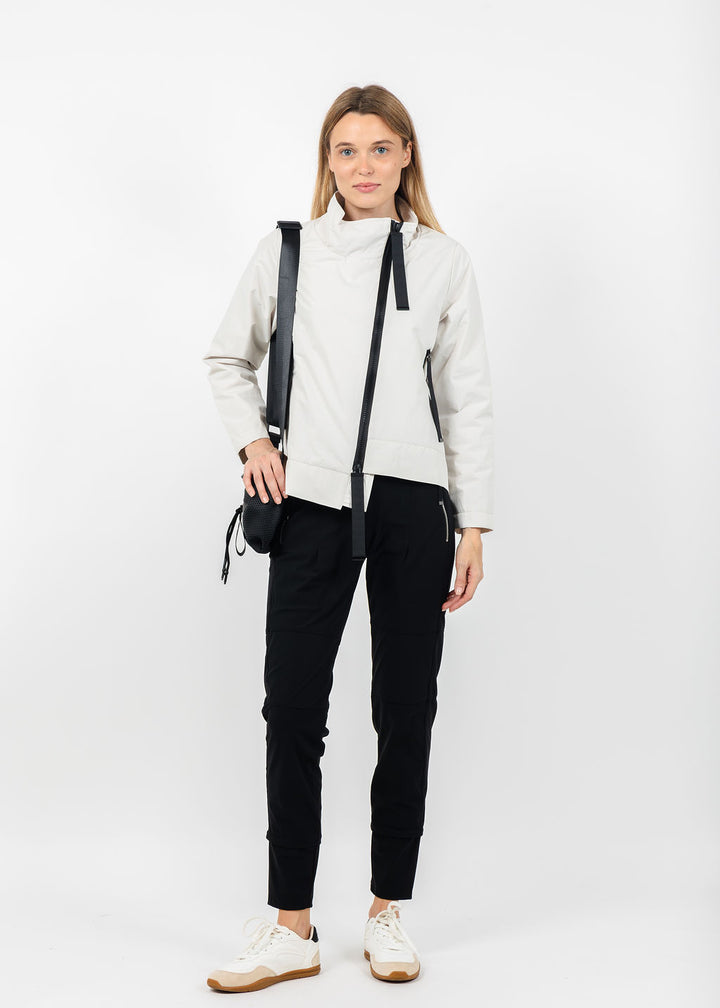 Terra Cora Waterproof Asymmetric Zip Jacket in Vintage White available at Barbara Katz