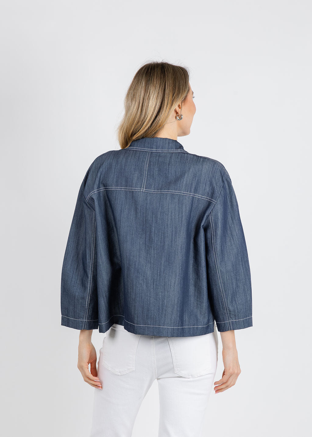 Terra Crop Denim Top in Denim available at Barbara Katz