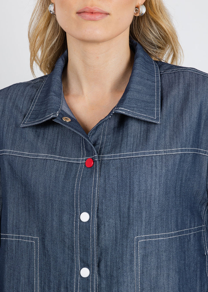Terra Crop Denim Top in Denim available at Barbara Katz