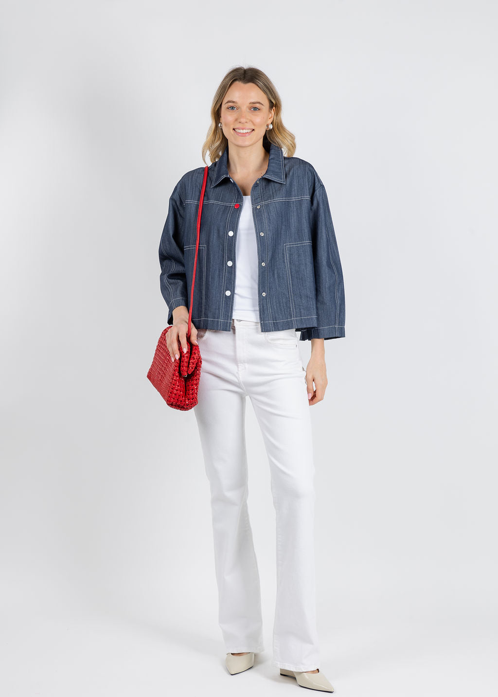 Terra Crop Denim Top in Denim available at Barbara Katz