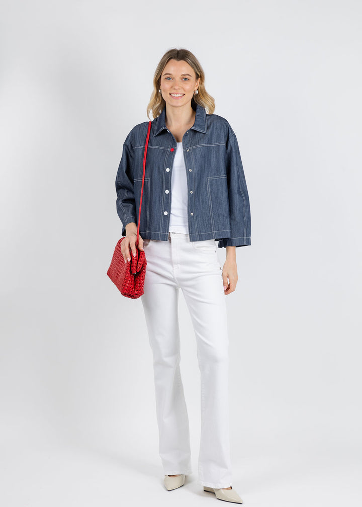 Terra Crop Denim Top in Denim available at Barbara Katz