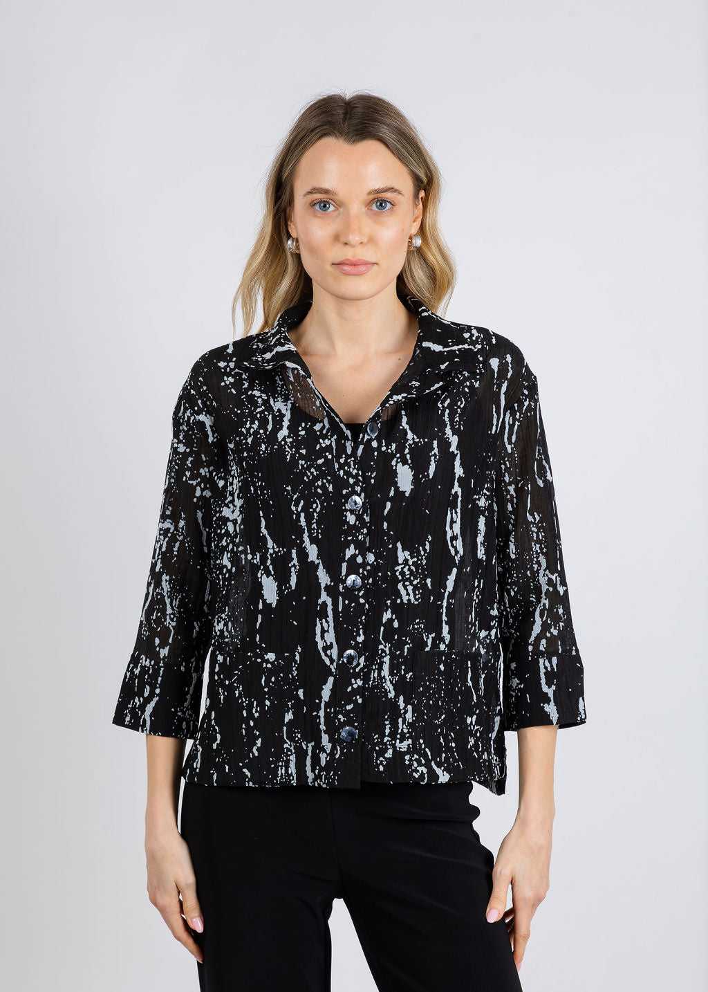Terra Drew Sheer Blouse in Black/White available at Barbara Katz