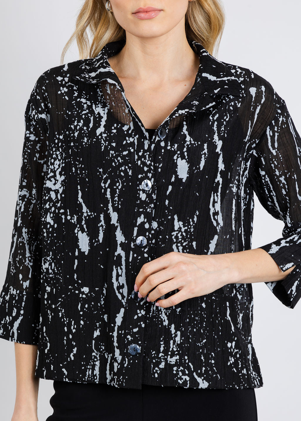 Terra Drew Sheer Blouse in Black/White available at Barbara Katz