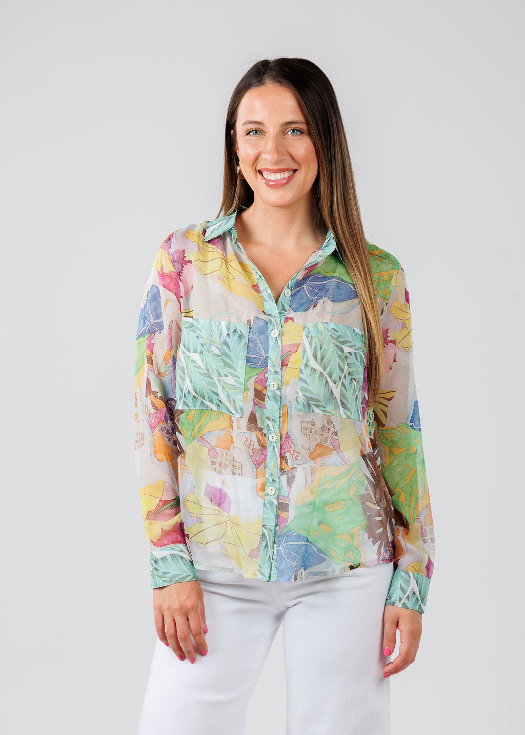 Terra Floral Shirt in Pink Green available at Barbara Katz