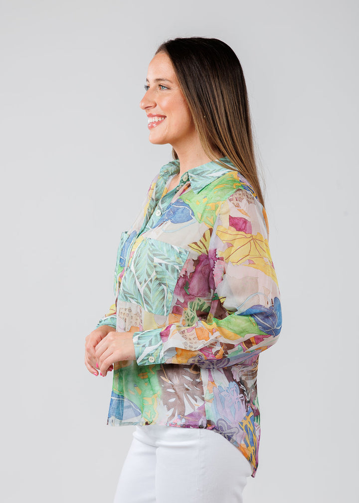 Terra Floral Shirt in Pink Green available at Barbara Katz