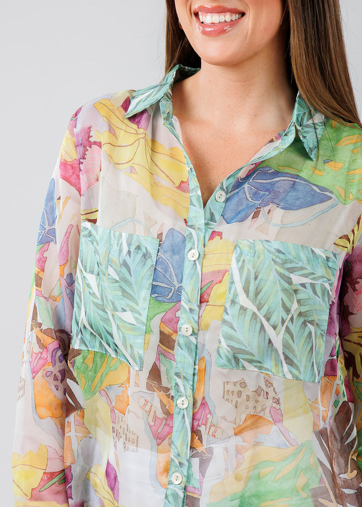 Terra Floral Shirt in Pink Green available at Barbara Katz