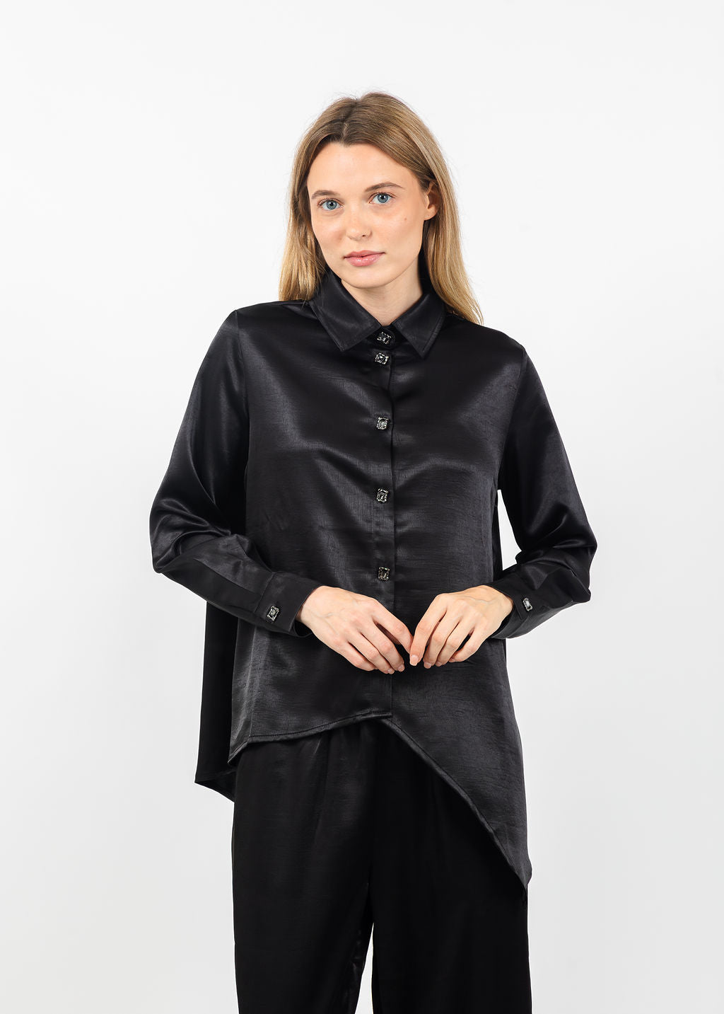 Terra Modern Asymmetric Blouse in Black available at Barbara Katz